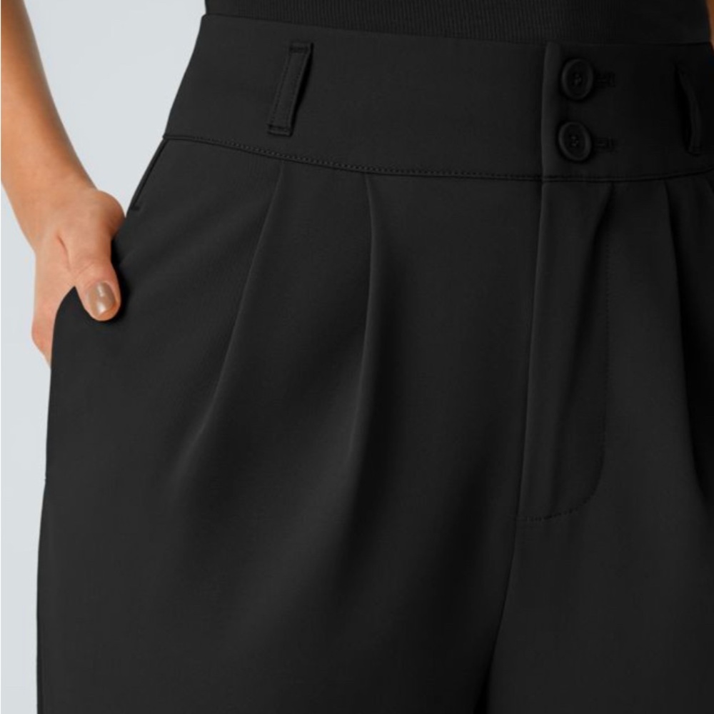 Halara Black High Waisted Double Button Straight Leg Work Pants Size Medium NEW - Picture 2 of 13